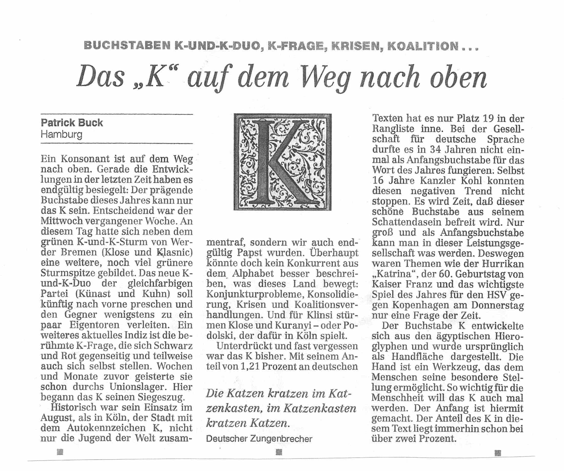 Hamburger Abendblatt 2005 Headline "Das K auf dem Weg nach oben"